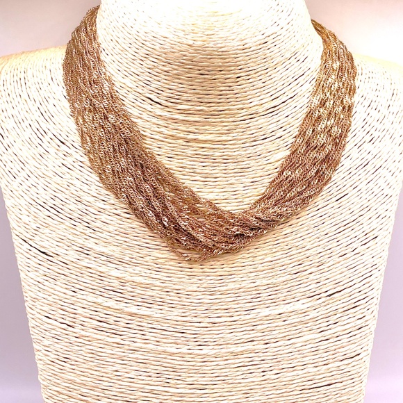 Vintage GOLD TONE Multi Strand Chain Necklace 16” - Picture 2 of 3
